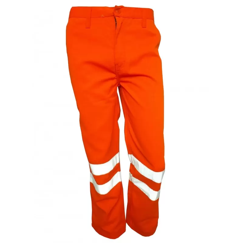 PANTALON DRILL NARANJA CON DOBLE CINTA REFLECTIVA